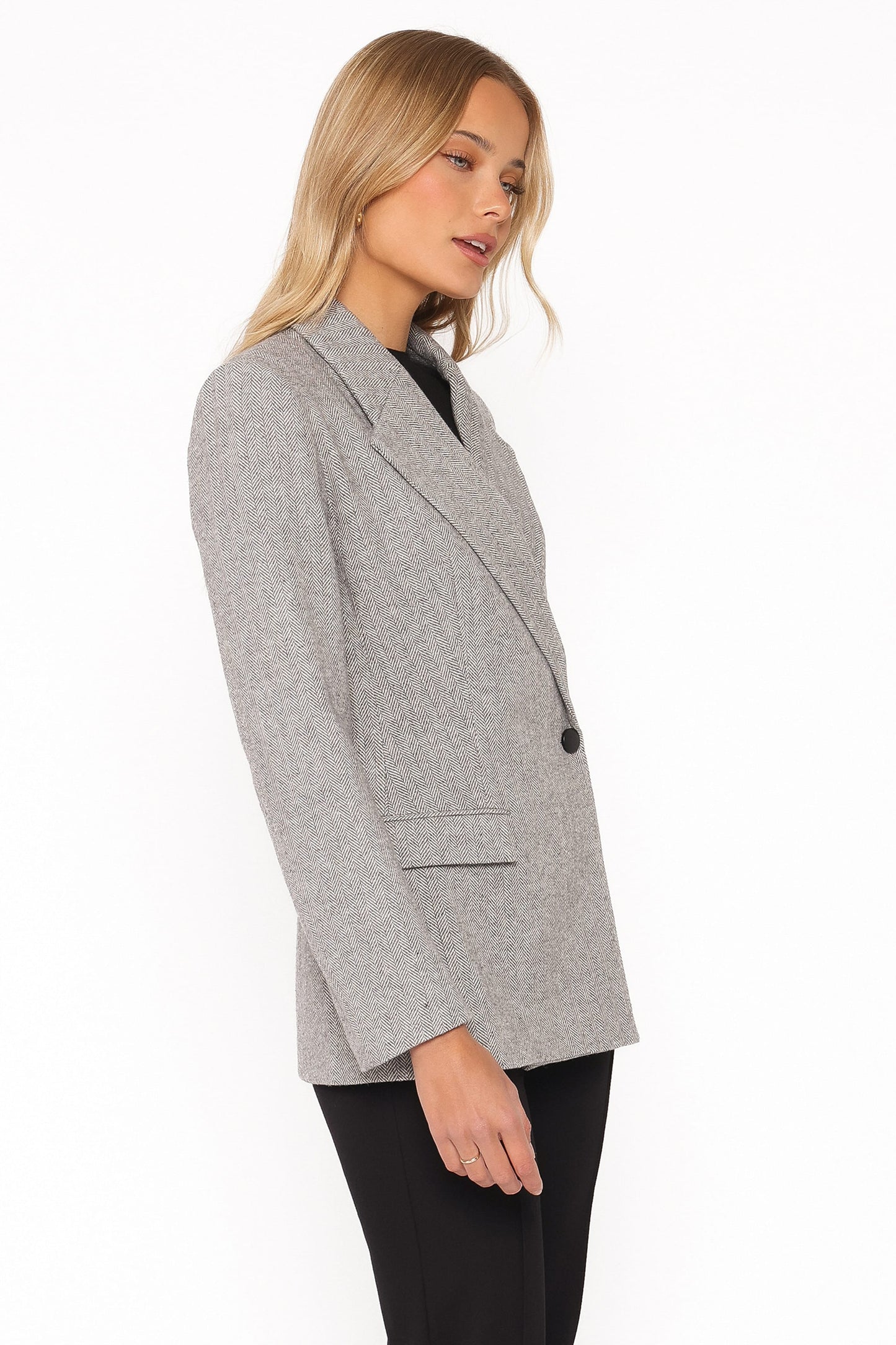Brookes Double Breasted Blazer - Grey Houndstooth