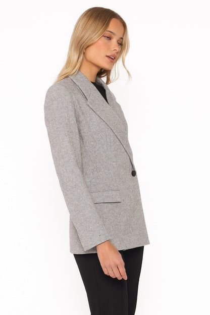 Brookes Double Breasted Blazer - Grey Houndstooth