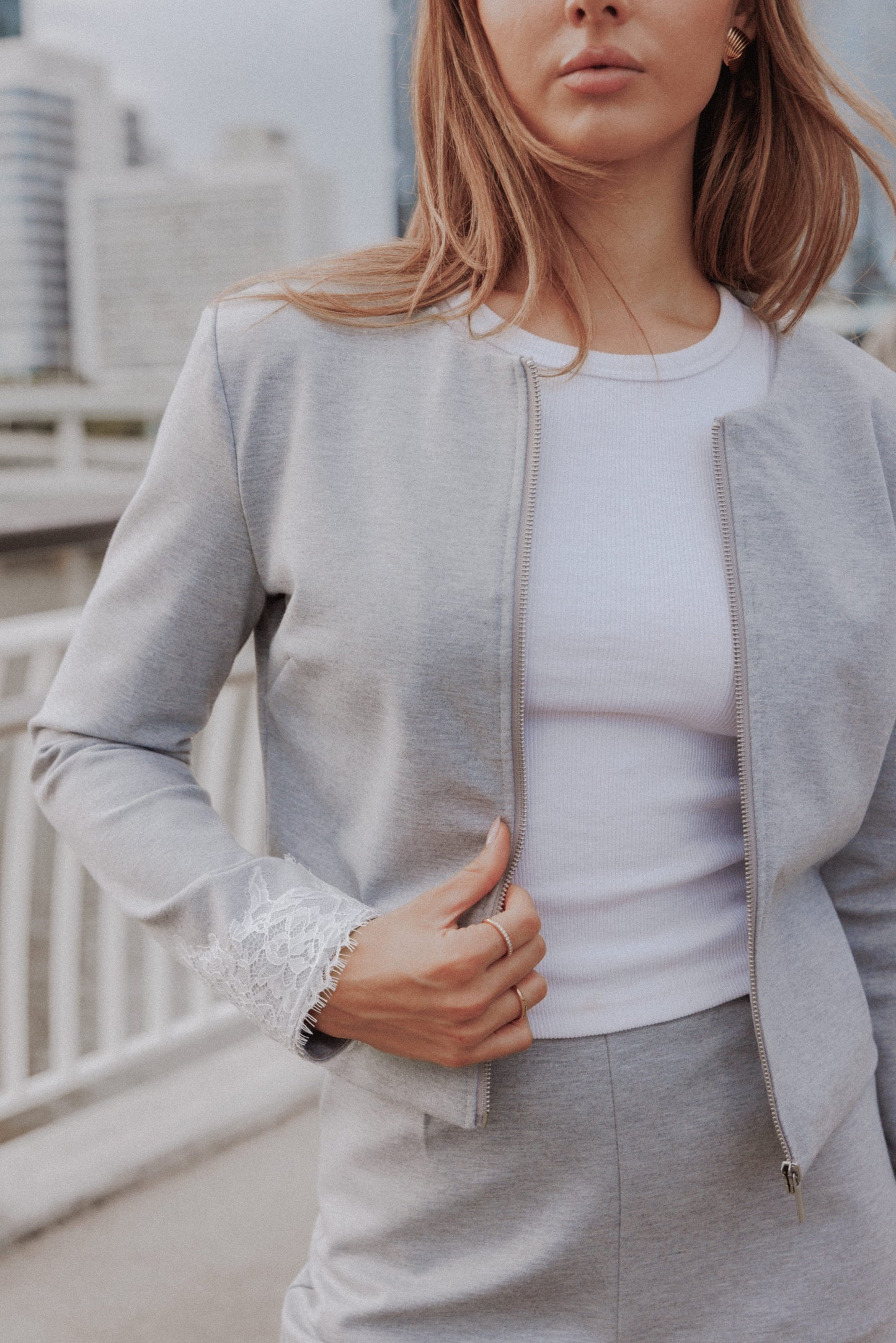 Cinzia Cropped Ponte Jacket - Heather Grey