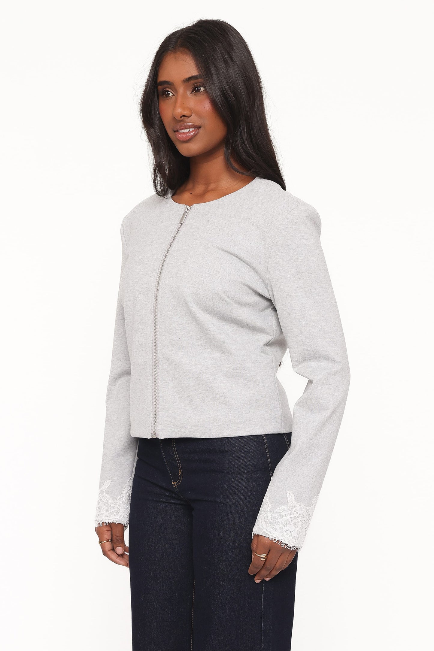 Cinzia Cropped Ponte Jacket - Heather Grey