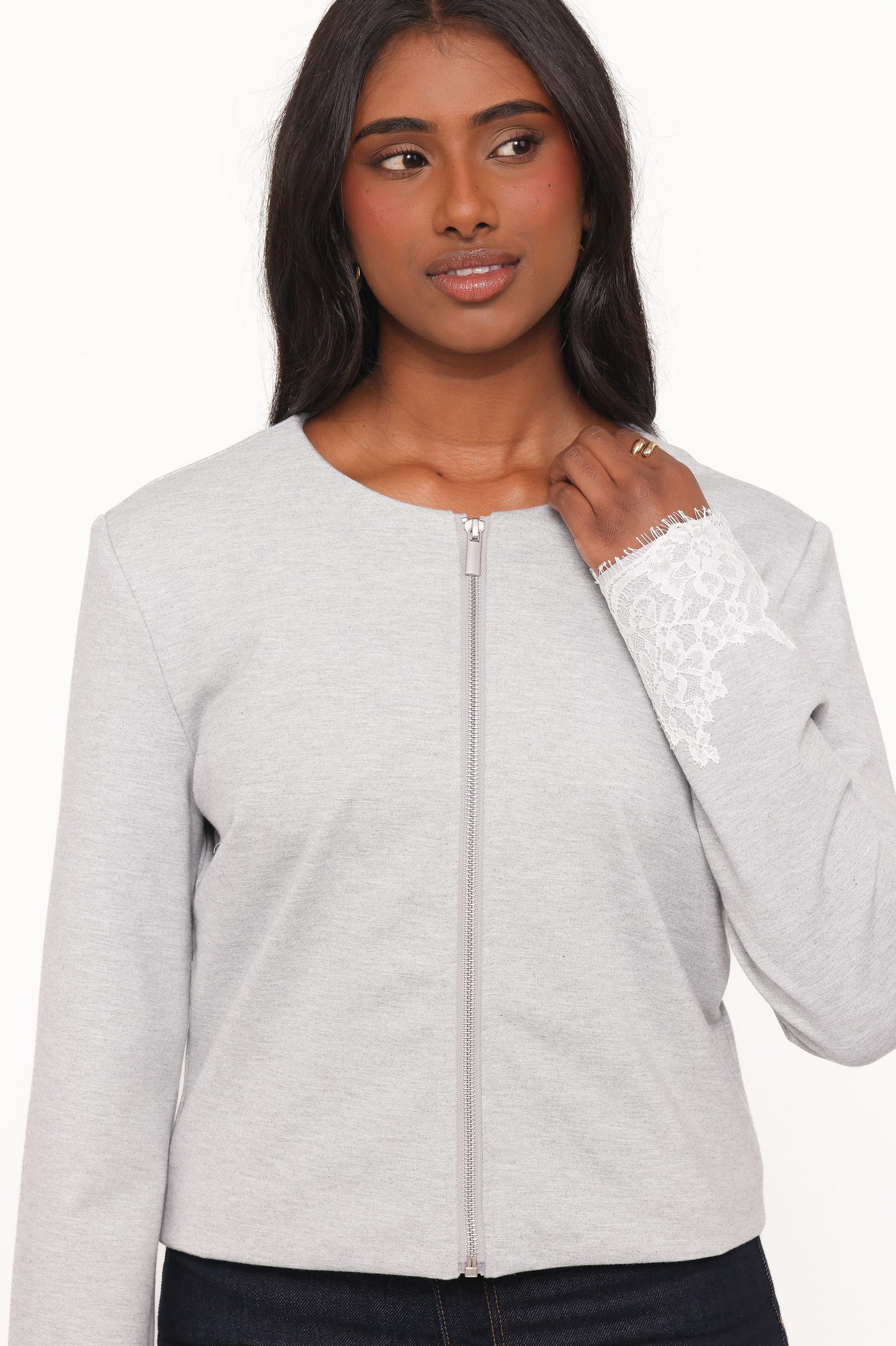 Cinzia Cropped Ponte Jacket - Heather Grey