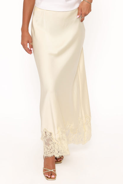 Alira Lace Trim Midi Skirt - Yellow