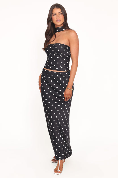 Blaine Maxi Skirt - Black Polka