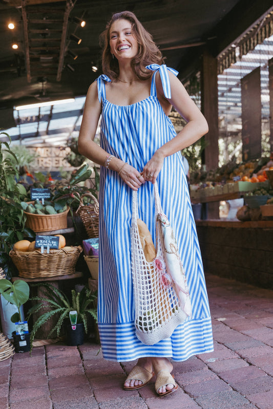 Amber Maxi Dress - Navy White Stripe