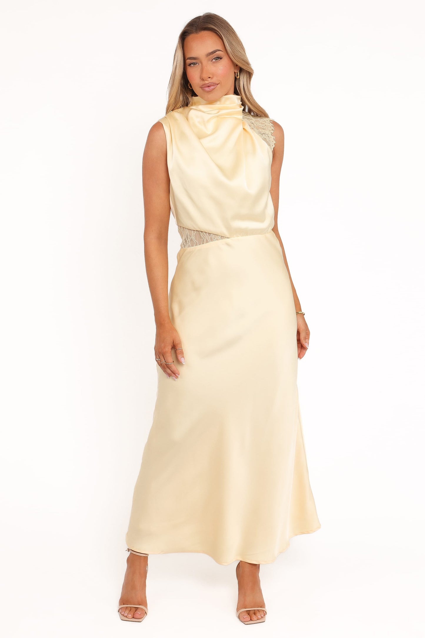 Anabelle Halter Neck Lace Maxi Dress - Butter Yellow