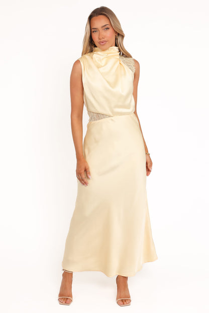 Anabelle Halter Neck Lace Maxi Dress - Butter Yellow