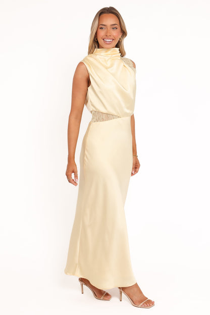 Anabelle Halter Neck Lace Maxi Dress - Butter Yellow