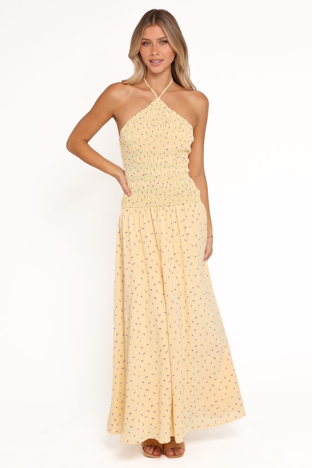 Aradia Halter Maxi Dress - Yellow Floral