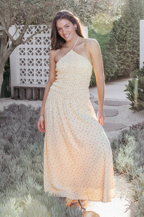 Aradia Halter Maxi Dress - Yellow Floral