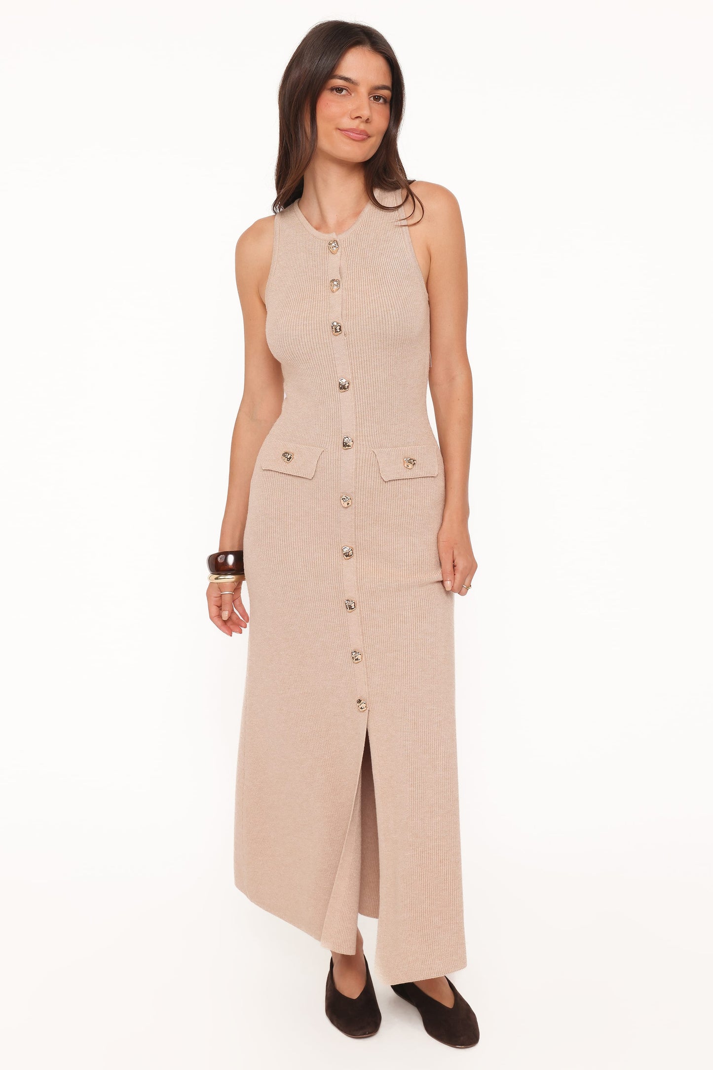Aspen Button Up Knit Dress - Oatmeal