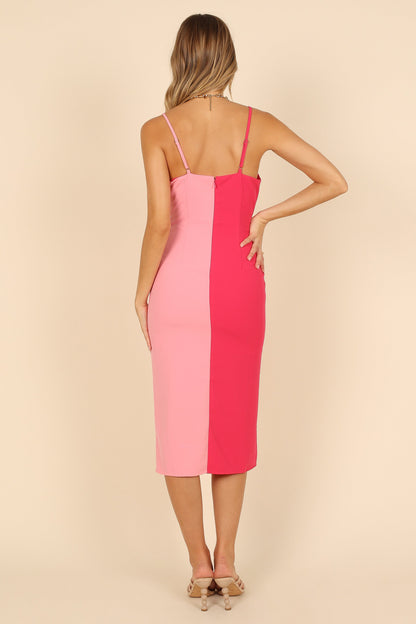 Candy Colour Block Midi Dress - Pink/Berry