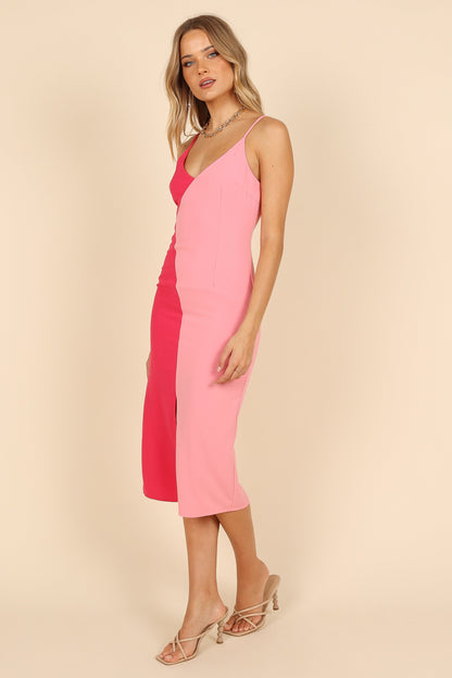 Candy Colour Block Midi Dress - Pink/Berry