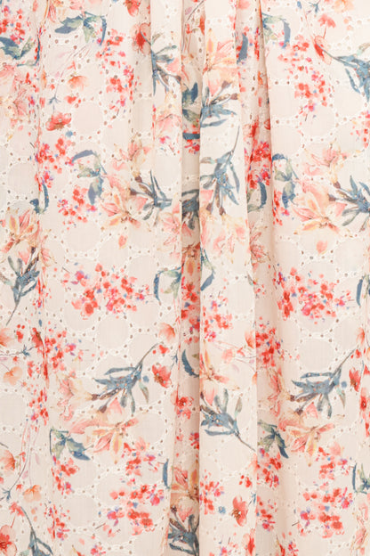 Clo Puff Sleeve Midi Dress - Ivory Floral