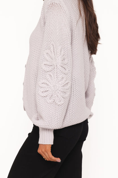 Arcadia Floral Cardigan - Light Grey