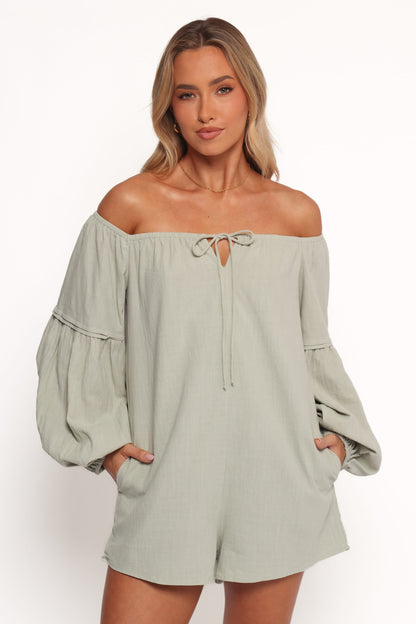 Anette Long Sleeve Playsuit - Sage