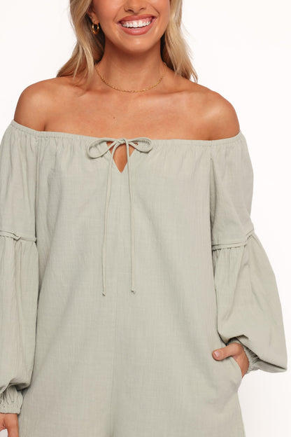 Anette Long Sleeve Playsuit - Sage
