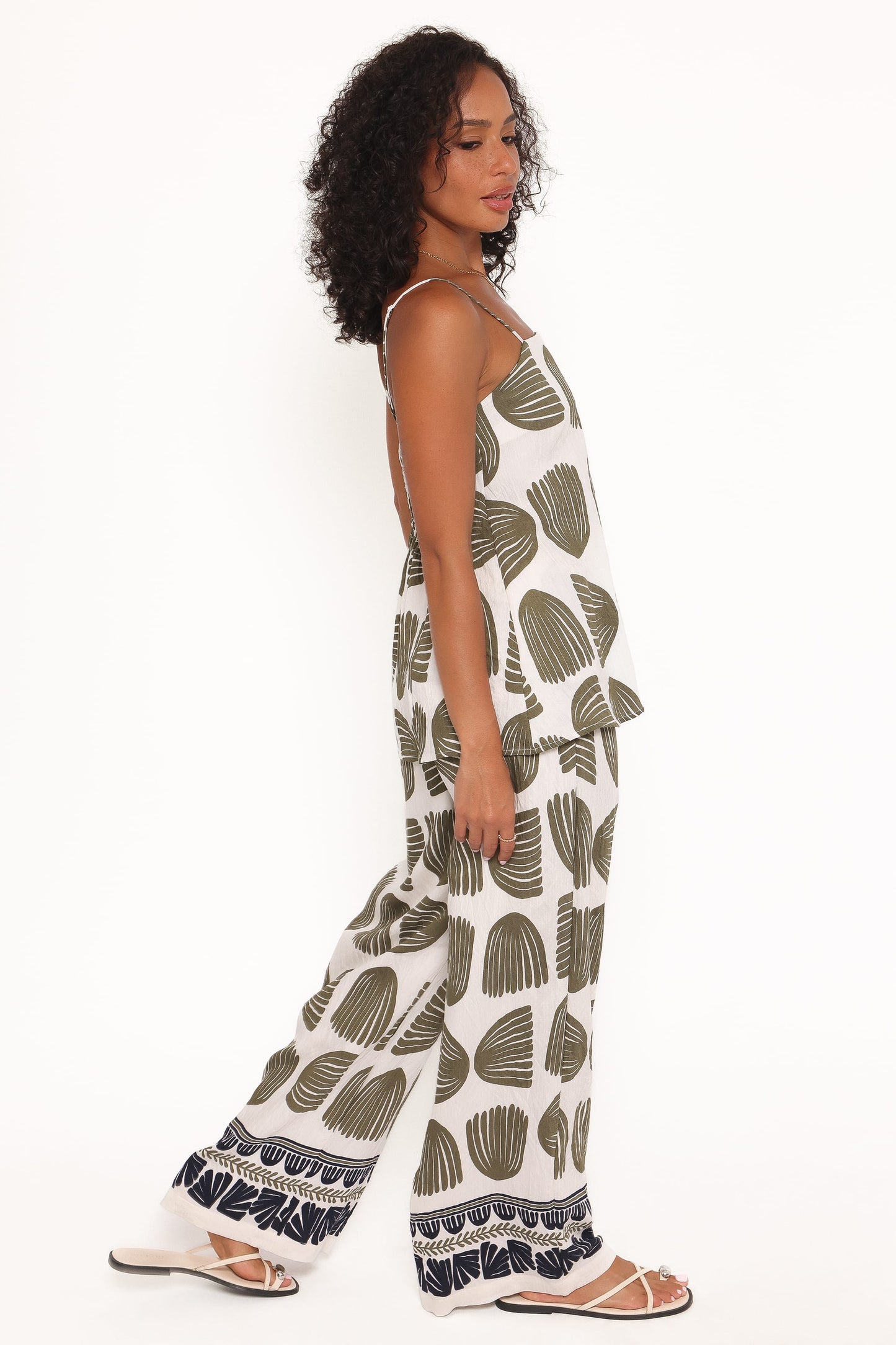 Brianna Pant Set - Green Palm Print