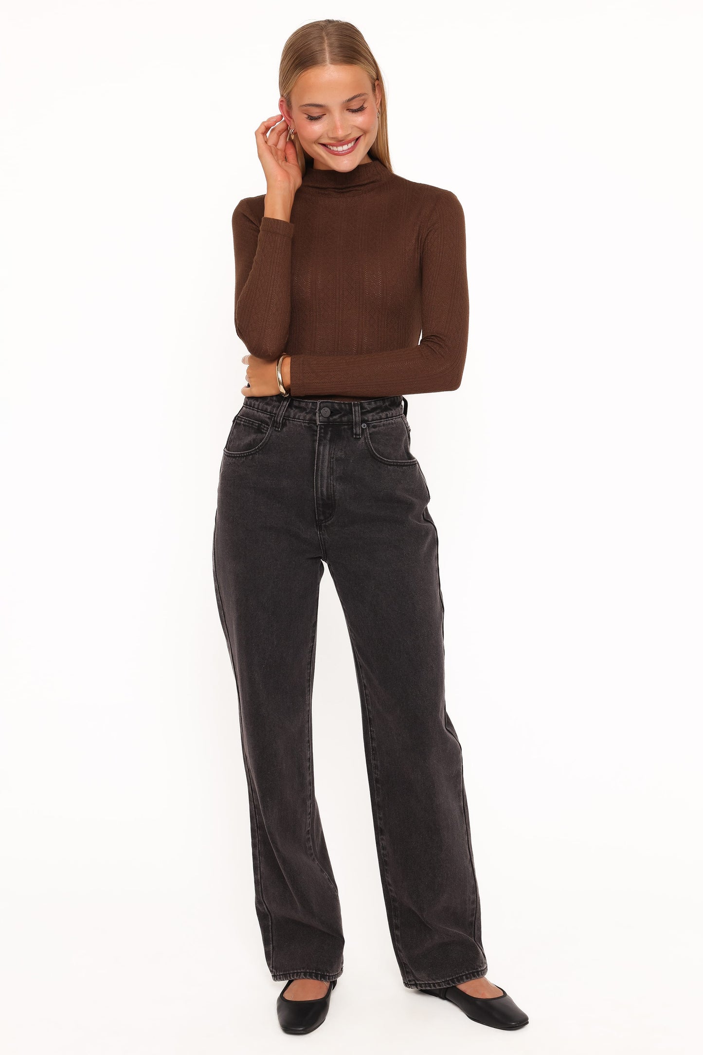 Aquila Pointelle Knit Top - Chocolate