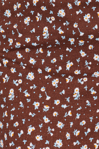 Ashe Cropped Button Up Top - Brown Floral