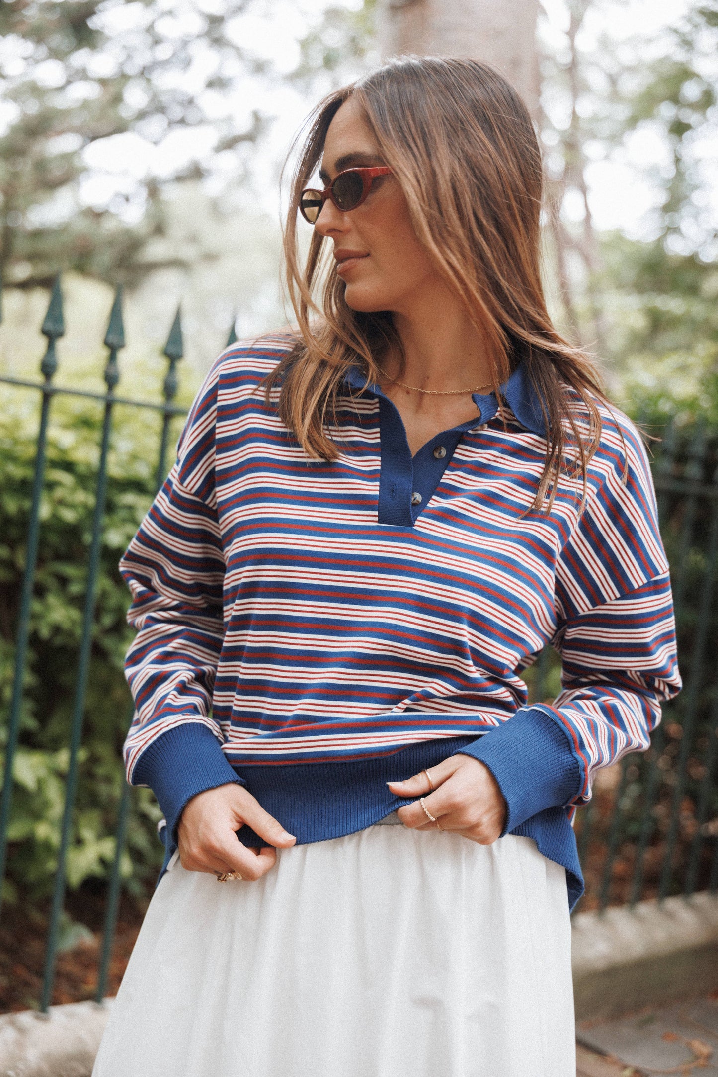 Beau Long Sleeve Jersey Top - Navy Stripe