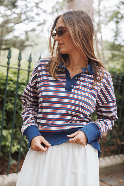 Beau Long Sleeve Jersey Top - Navy Stripe