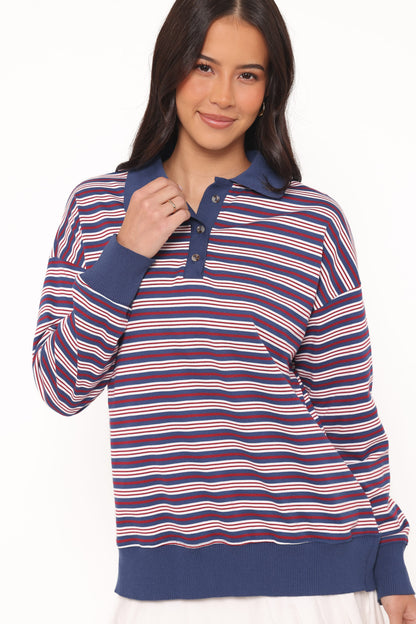 Beau Long Sleeve Jersey Top - Navy Stripe