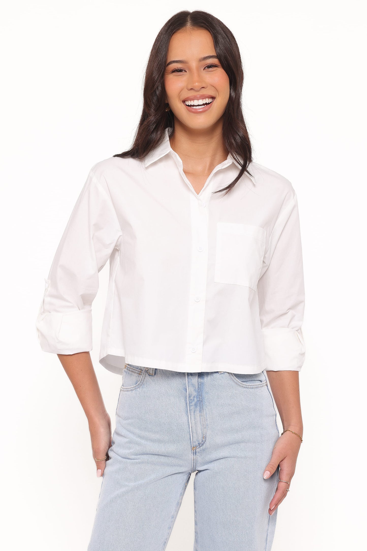Bronagh Cropped Button Up Shirt - White