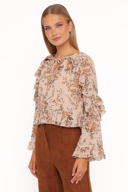 Caecilia Frill Top - Beige Floral
