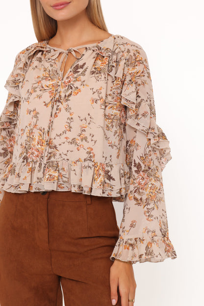 Caecilia Frill Top - Beige Floral