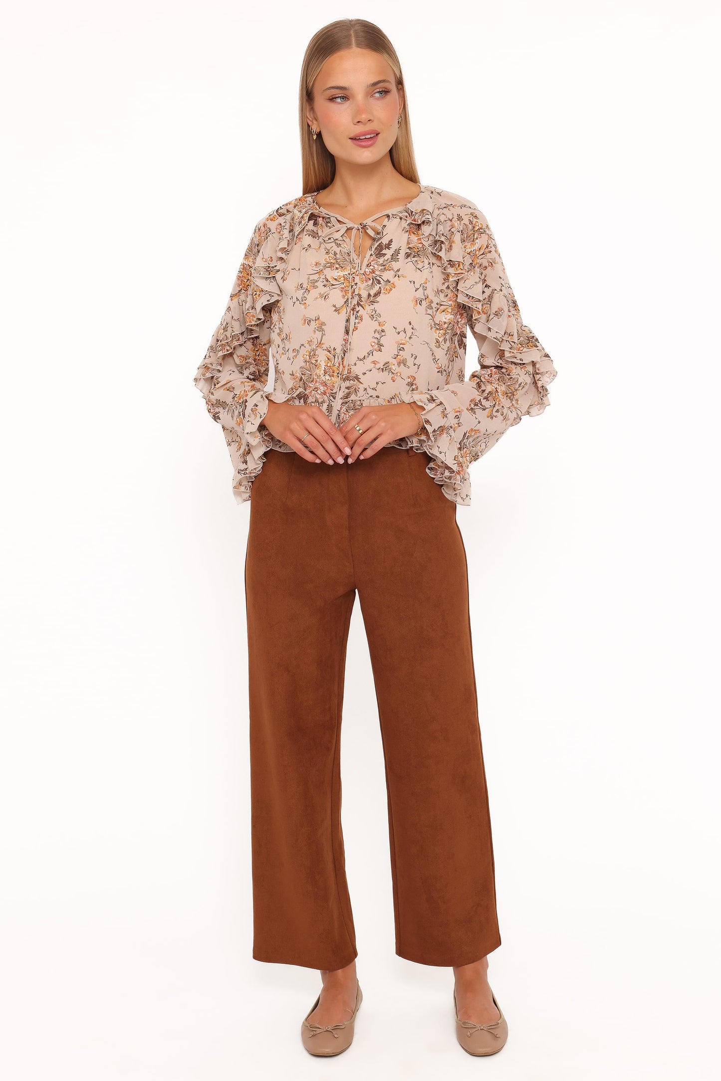 Caecilia Frill Top - Beige Floral