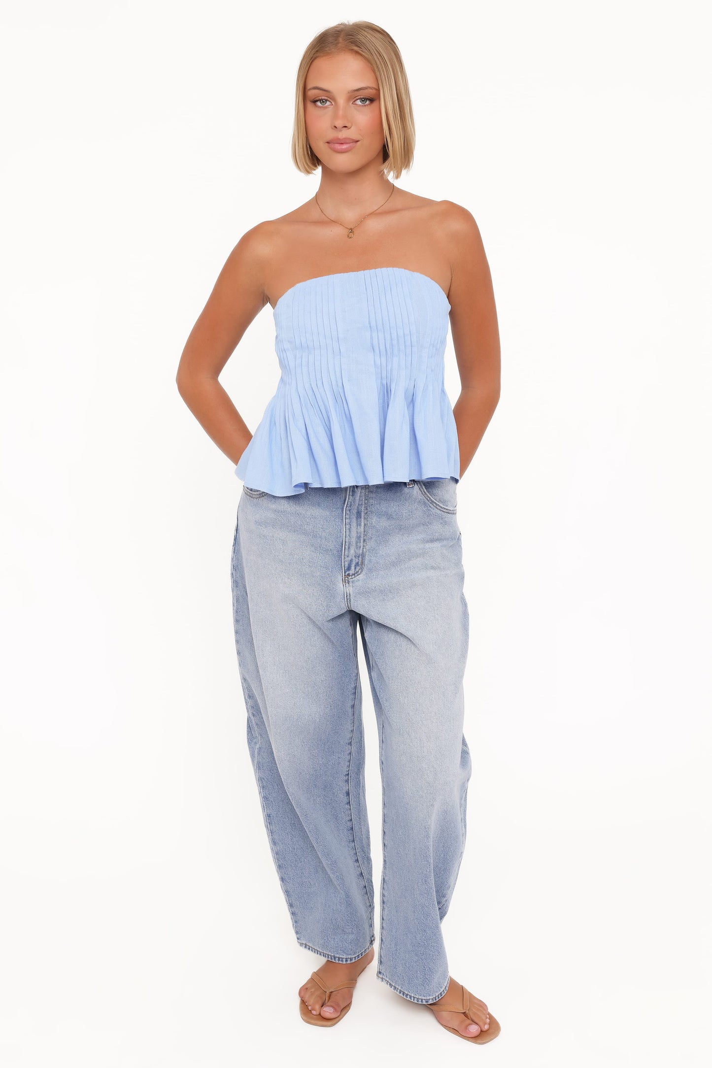Cagnes Strapless Peplum Top - Blue