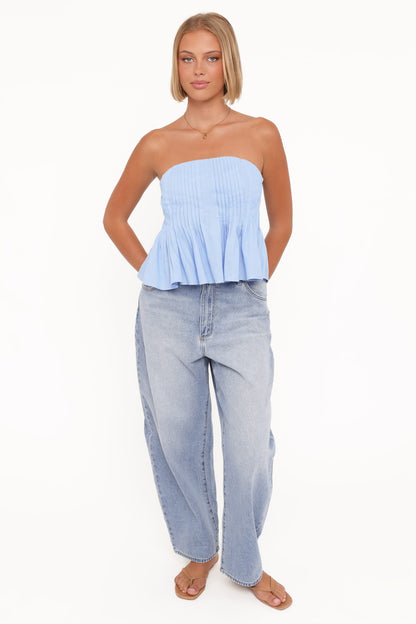 Cagnes Strapless Peplum Top - Blue