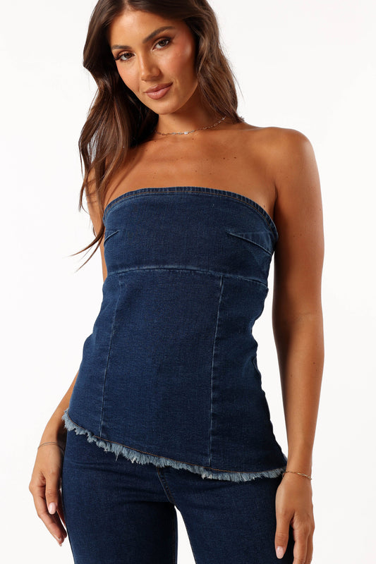 Carrie Strapless Denim Top - Dark Denim