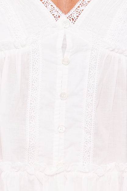 Daisy Cap Sleeve Top - White Broderie