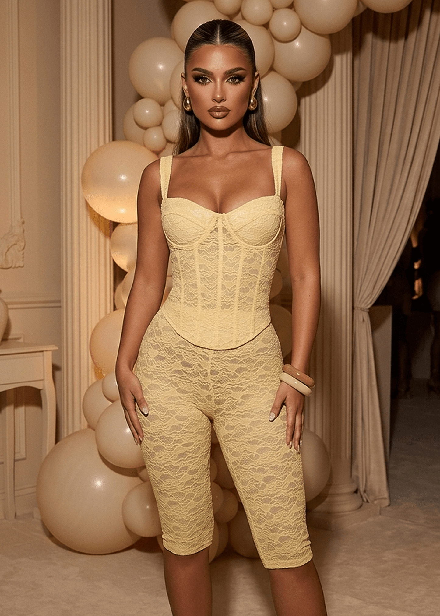 Time After Time Lace Capri Two Piece - Yellow